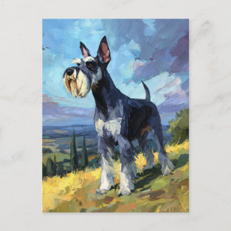 Schnauzer Sunlit Countryside Landscape Art Postcard