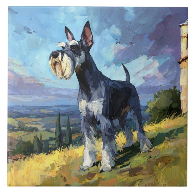 Schnauzer Sunlit Countryside Landscape Art Tile (Front)