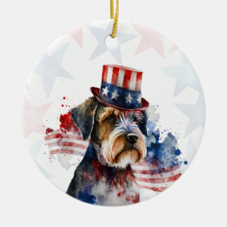 Schnauzer terrier Dog, 4th of july Personalized Ceramic Ornament