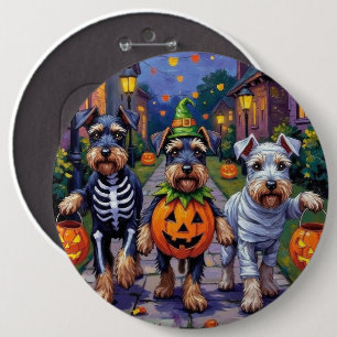 Schnauzer Trick-or-Treating in Halloween Costumes 6 Inch Round Button