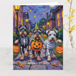 Schnauzer Trick-or-Treating in Halloween Costumes Card
