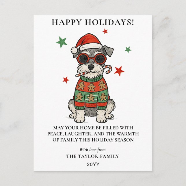 Schnauzer Ugly Sweater Christmas Dog Candy Cane Holiday Postcard (Front)