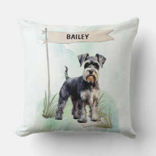 Schnauzer Watercolor Personalized Dog Throw Pillow