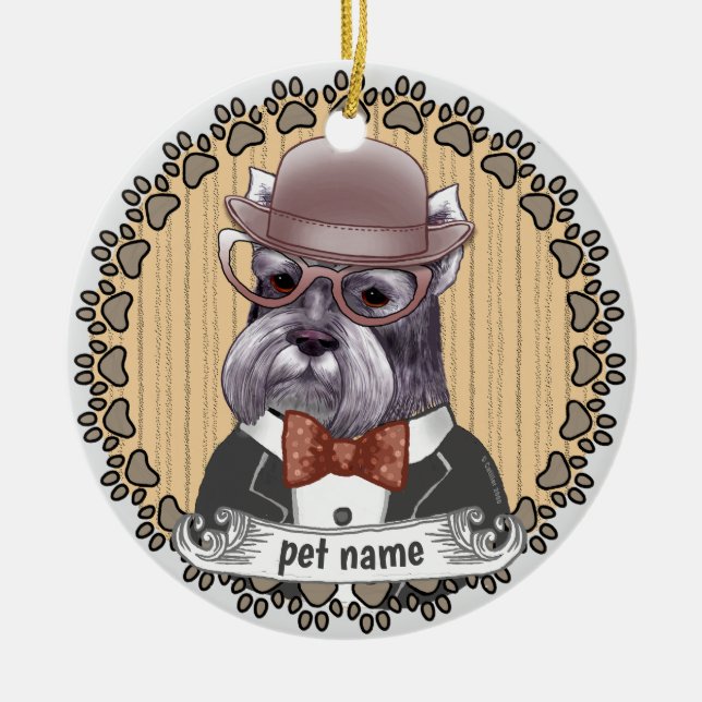 Schnauzer wearing Glasses Ceramic Ornament (Front)