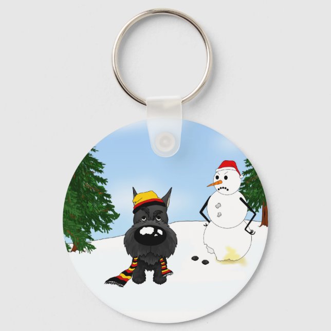 Schnauzer Winter Scene Keychain (Front)