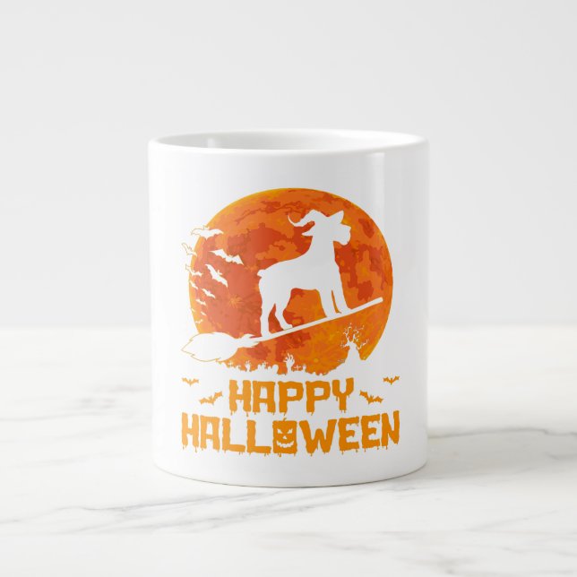 Schnauzer Witch Broomstick Halloween Gift Large Coffee Mug (Front)