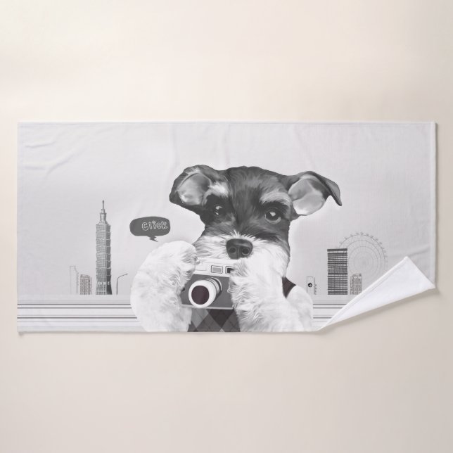 Schnauzer with Camera Bath Towel (Bath Towel)