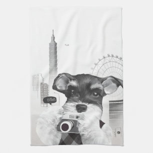 Schnauzer with Camera Kitchen Towel