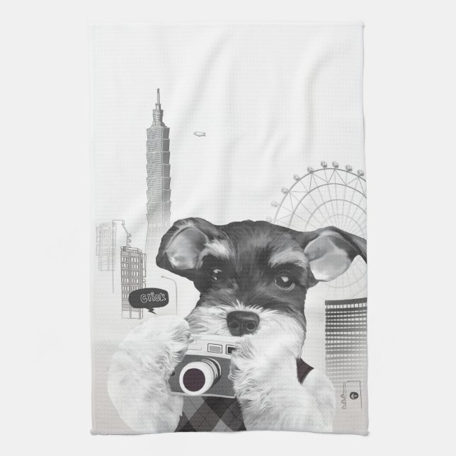 Schnauzer with Camera Kitchen Towel (Vertical)