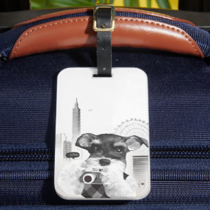 Schnauzer with Camera Luggage Tag