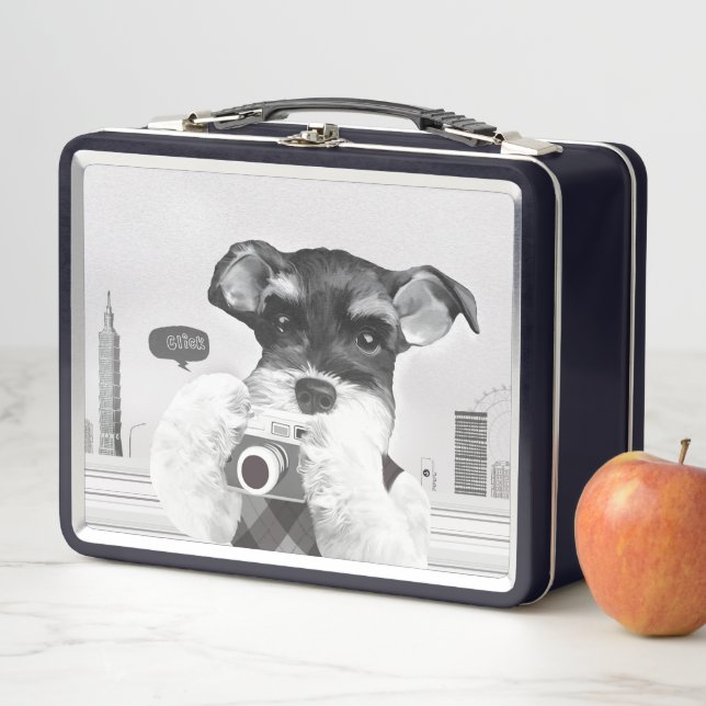 Schnauzer with Camera Metal Lunch Box (In Situ)