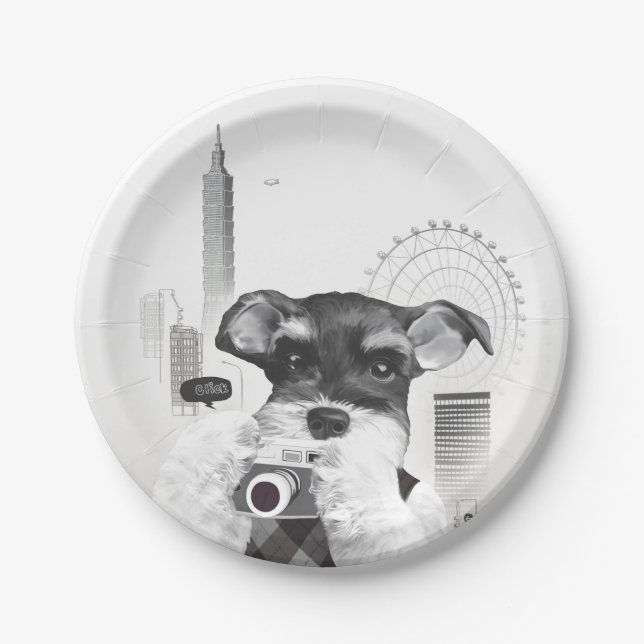 Schnauzer with Camera Paper Plate (Front)