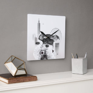 Schnauzer with Camera Square Wall Clock