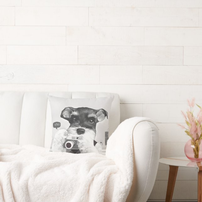 Schnauzer with Camera Throw Pillow (Couch)