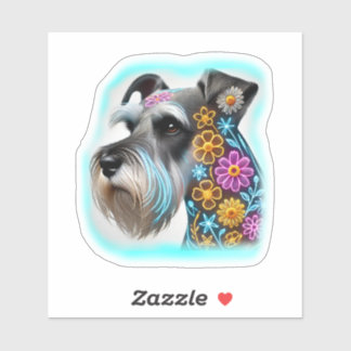 Schnauzer with Flowers Sticker