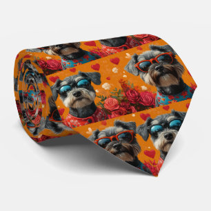 Schnauzer with Heart Roses Valentine's Day Tie