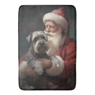 Schnauzer With Santa Claus Festive Christmas Bath Mat