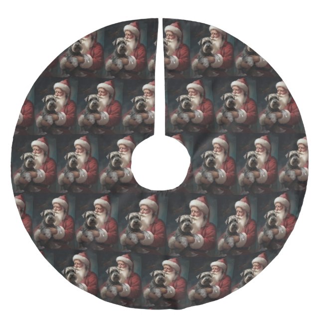 Schnauzer With Santa Claus Festive Christmas Brushed Polyester Tree Skirt (Front)