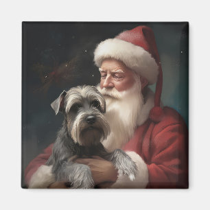 Schnauzer With Santa Claus Festive Christmas Magnet