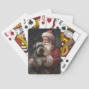 Schnauzer With Santa Claus Festive Christmas Playing Cards