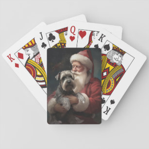 Schnauzer With Santa Claus Festive Christmas Playing Cards
