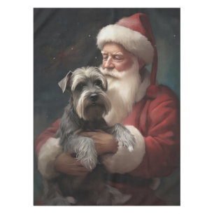 Schnauzer With Santa Claus Festive Christmas Tablecloth