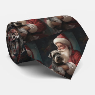 Schnauzer With Santa Claus Festive Christmas Tie