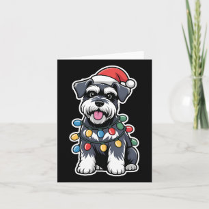 Schnauzer Wrapped In Christmas Lights Card