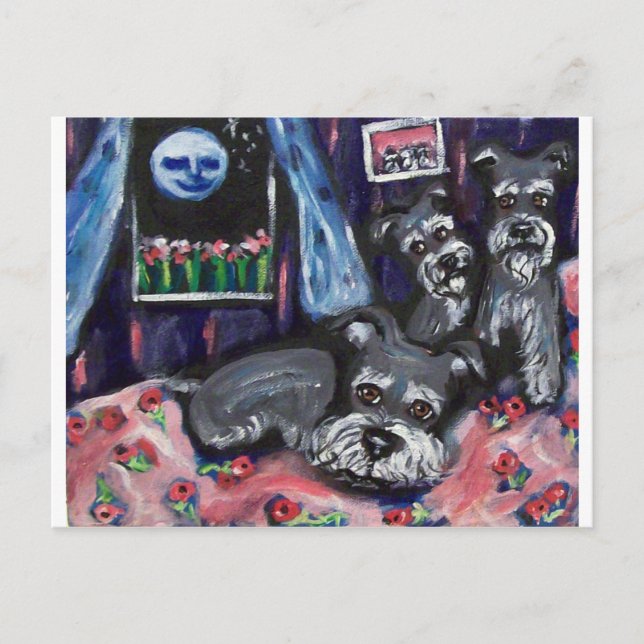 Schnauzers sense whimsical moon postcard (Front)