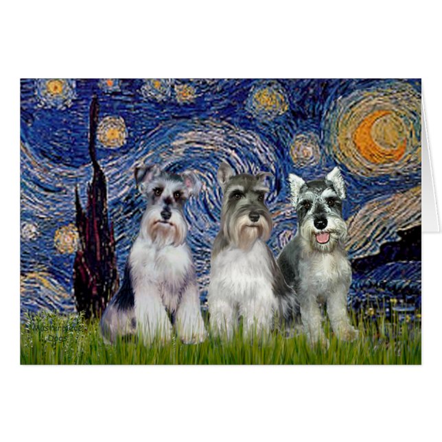 Schnauzers (three) - Starry Night (Front Horizontal)