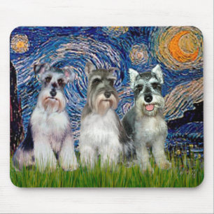 Schnauzers (three) - Starry Night Mouse Pad
