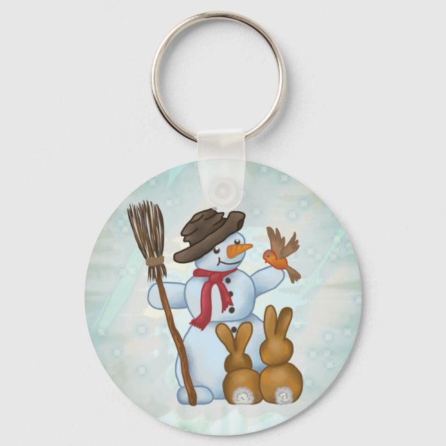 Schneemann mit Tieren Keychain (Front)