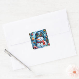 Schneemann mit Weihnachtsdeko -  Square Sticker