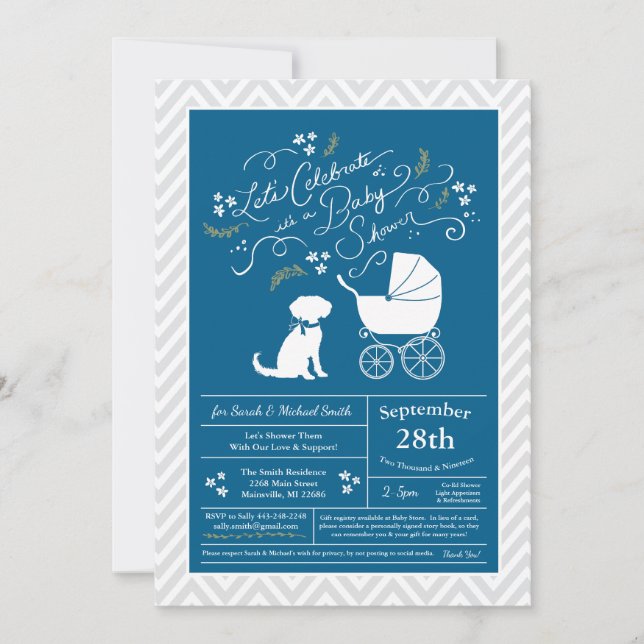 Schnoodle Dog Baby Shower Boy Blue Invitation (Front)