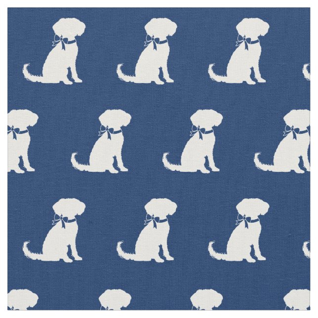 Schnoodle Dog Silhouette Pet Navy Blue Fabric (Close Up)