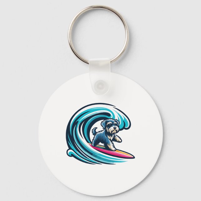 Schnoodle Surfing, Wave Riding Schnoodle  Keychain (Front)