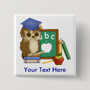 Scholar Owl 2 Inch Square Button