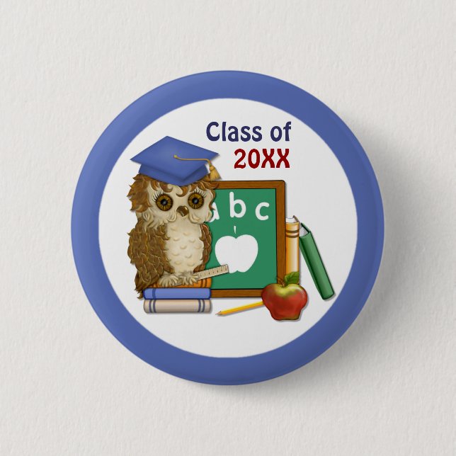 Scholar Owl Graduation 2 Inch Round Button (Front)