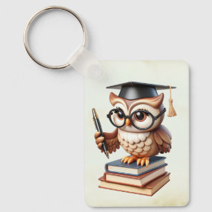 Scholarly whimsical owl keychain