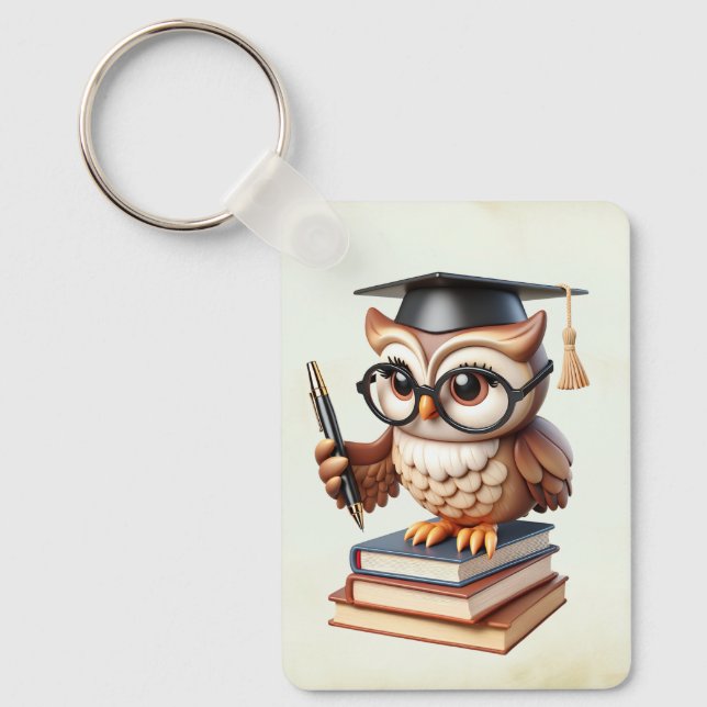 Scholarly whimsical owl keychain (Front)