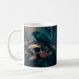 Schöner Totenkopf mit Krähe und Rosen Motiv Coffee Mug