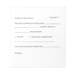 School absence notepad
