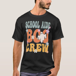 School Aide Boo Crew Ghost Retro Groovy Halloween  T-Shirt
