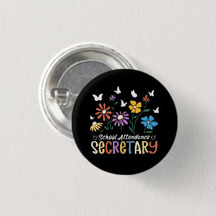 School Attendance Secretary Wildflowers Groovy 1 Inch Round Button