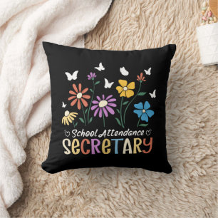 School Attendance Secretary Wildflowers Groovy Throw Pillow
