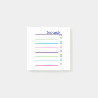 School Backpack Organizing Checklist Post-it Notes