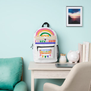 School Backpack with Rainbow and Open Bool Design
