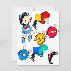 School Band Girl Vintage paper Doll Cut Out  Card