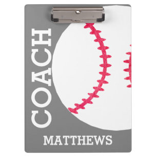 School Baseball Coach Personalized Grey Trendy Clipboard