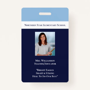 School Blue Employee Staff Photo Id Teacher Badge